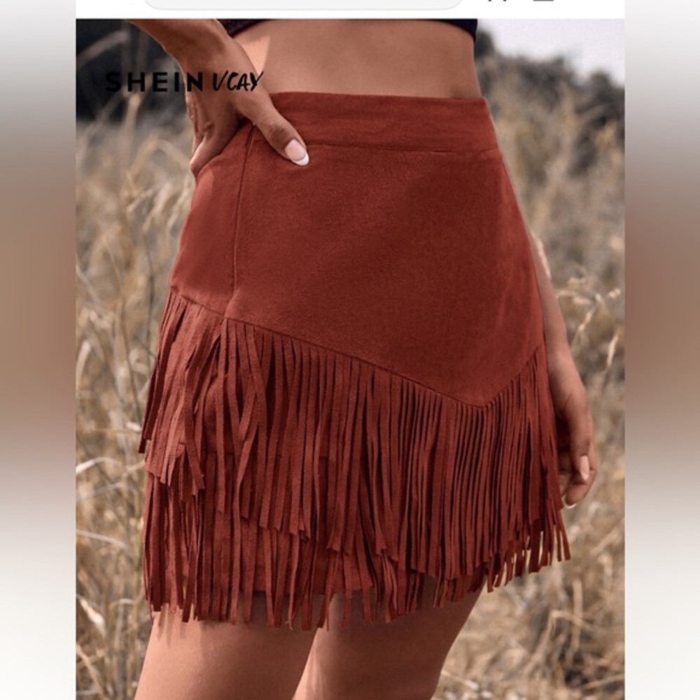 SHEIN Orange Fringed Mini Skirt for Cocktail